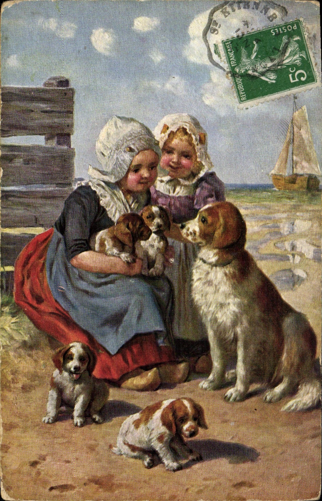 Vintage Postcard Dog Dogs Pup Children