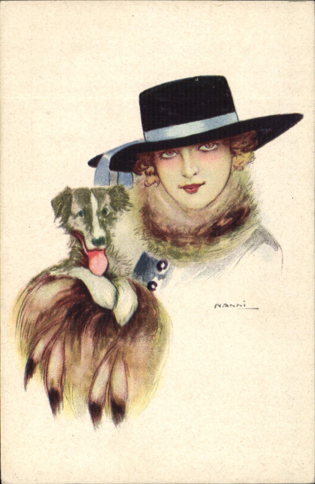 CPA Chien Chiens Chiot Femme