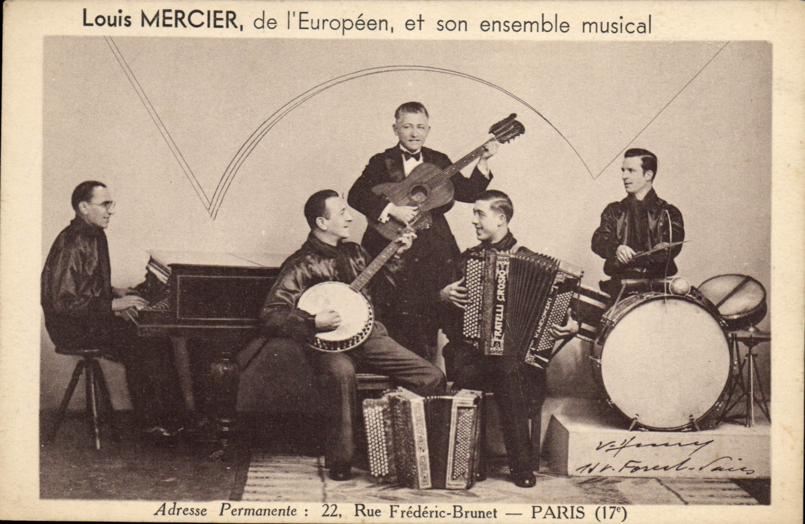 CPA Louis Mercier de l'Europeen et son ensemble musical Rue Frederic Brunet Paris 17eme Jazz 