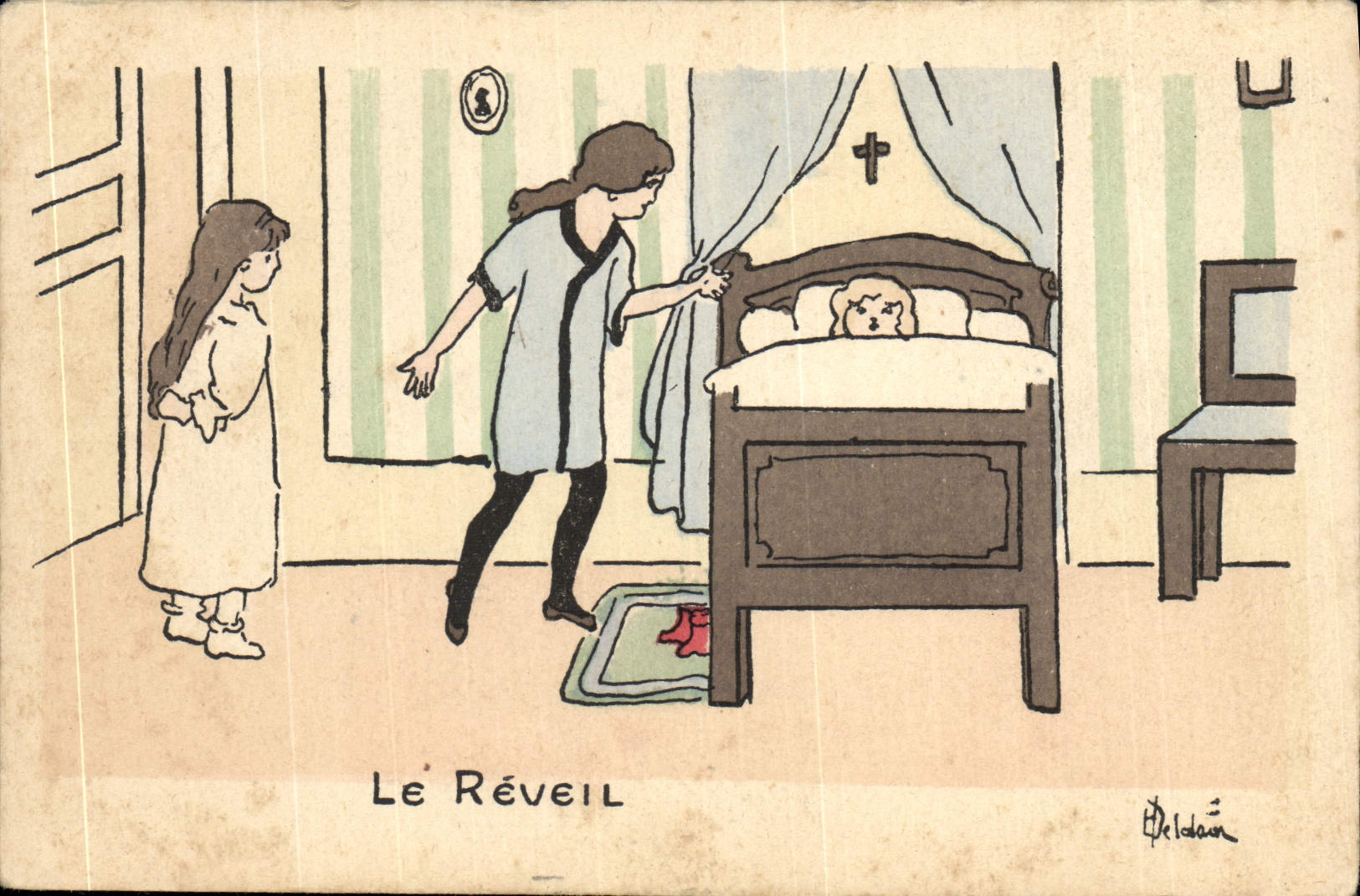 Vintage Postcard Imagination Illustrator Children the alarm clock
