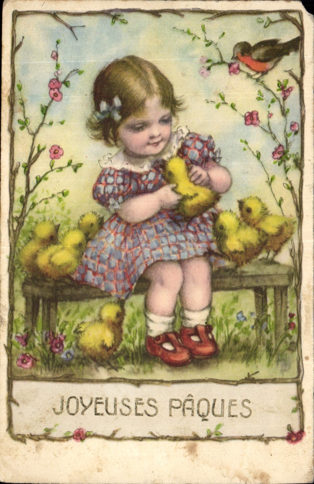 Vintage Postcard Imagination Illustrator Child Easter Chick