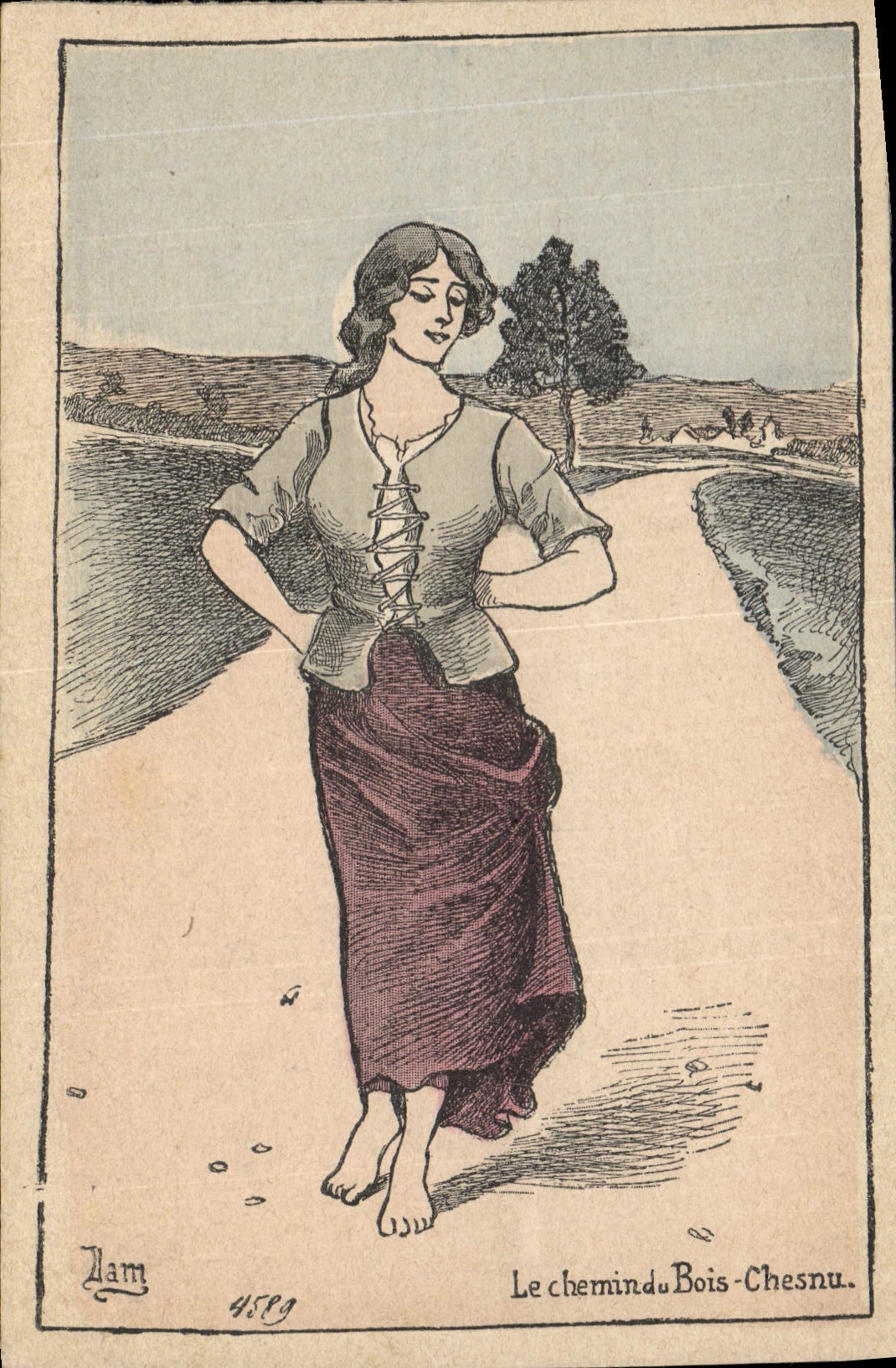 Vintage Postcard Imagination Illustrator Woman the way of Hoary Wood