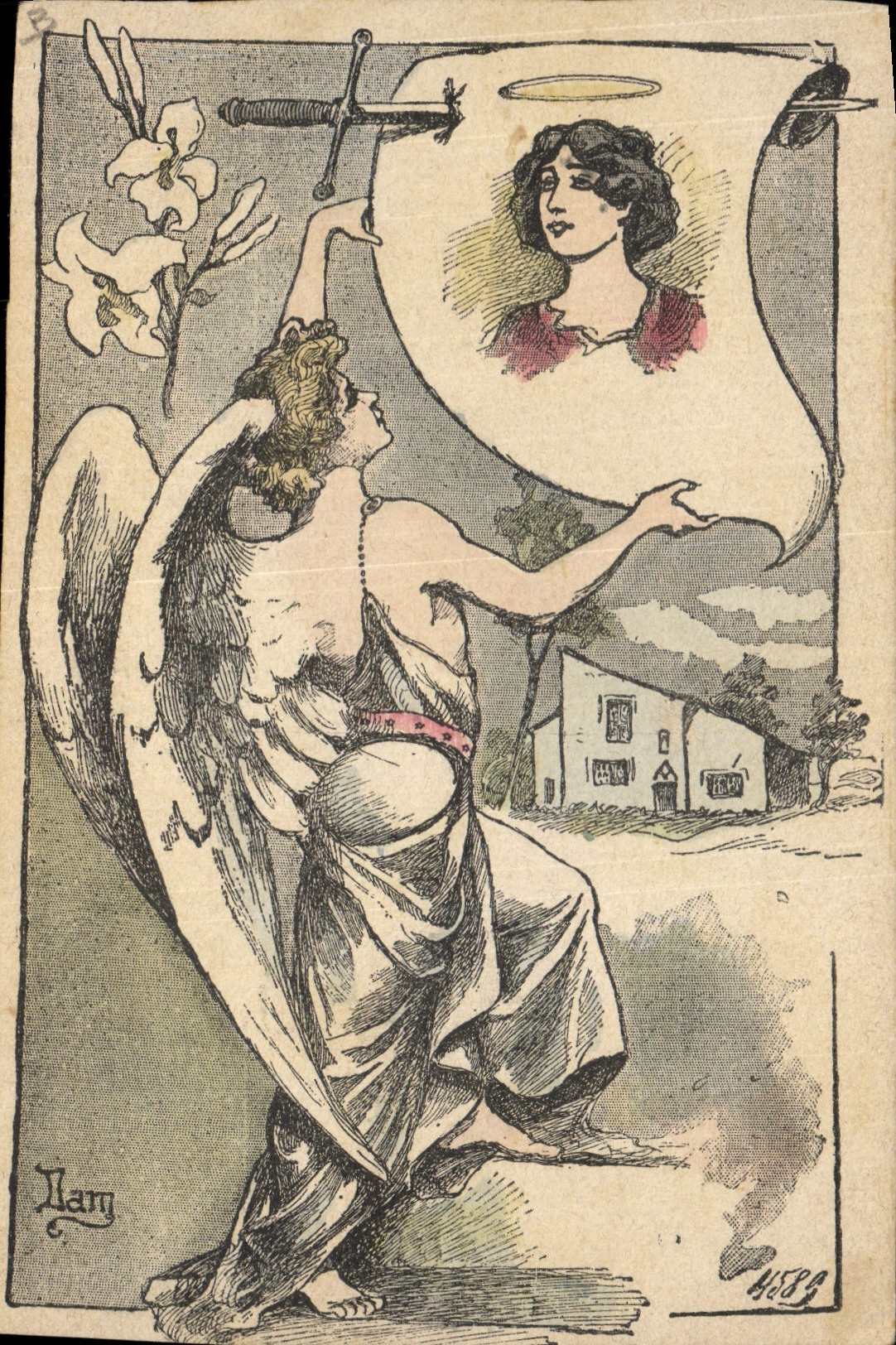 Vintage Postcard Imagination Illustrator Woman Angel