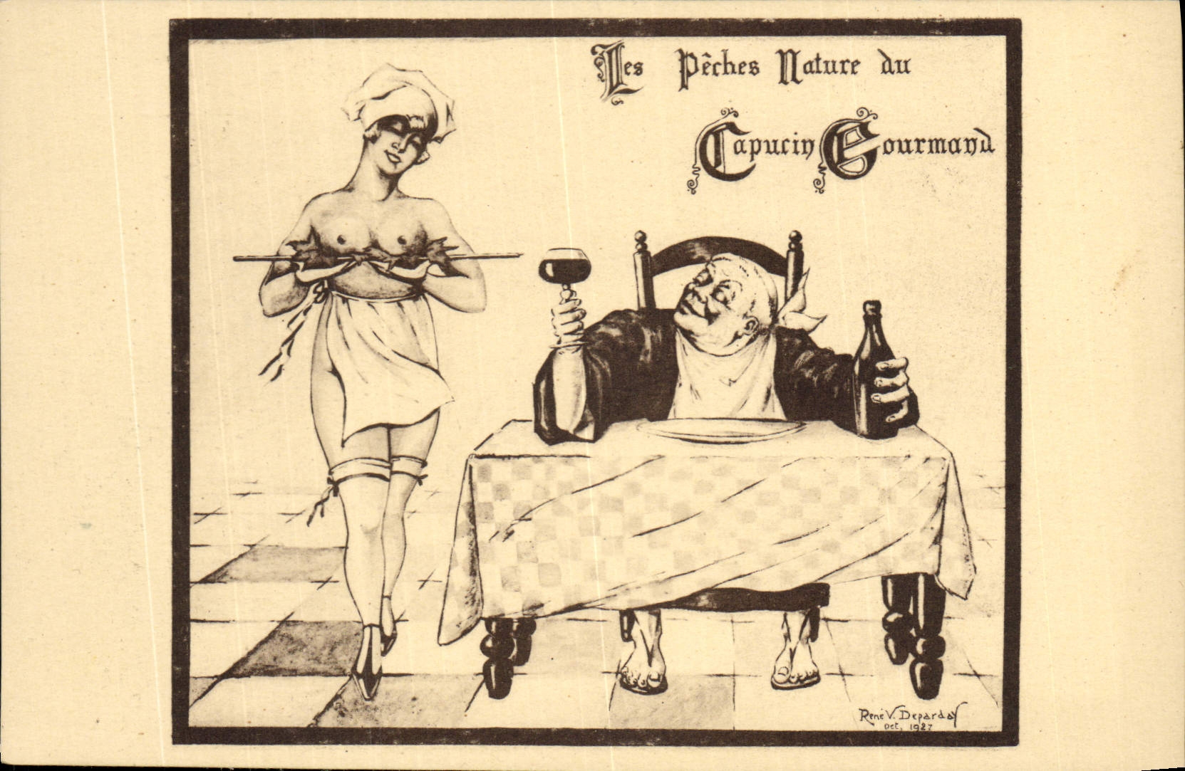 Vintage Postcard Imagination Illustrator fishings natural of the Greedy Capuchin