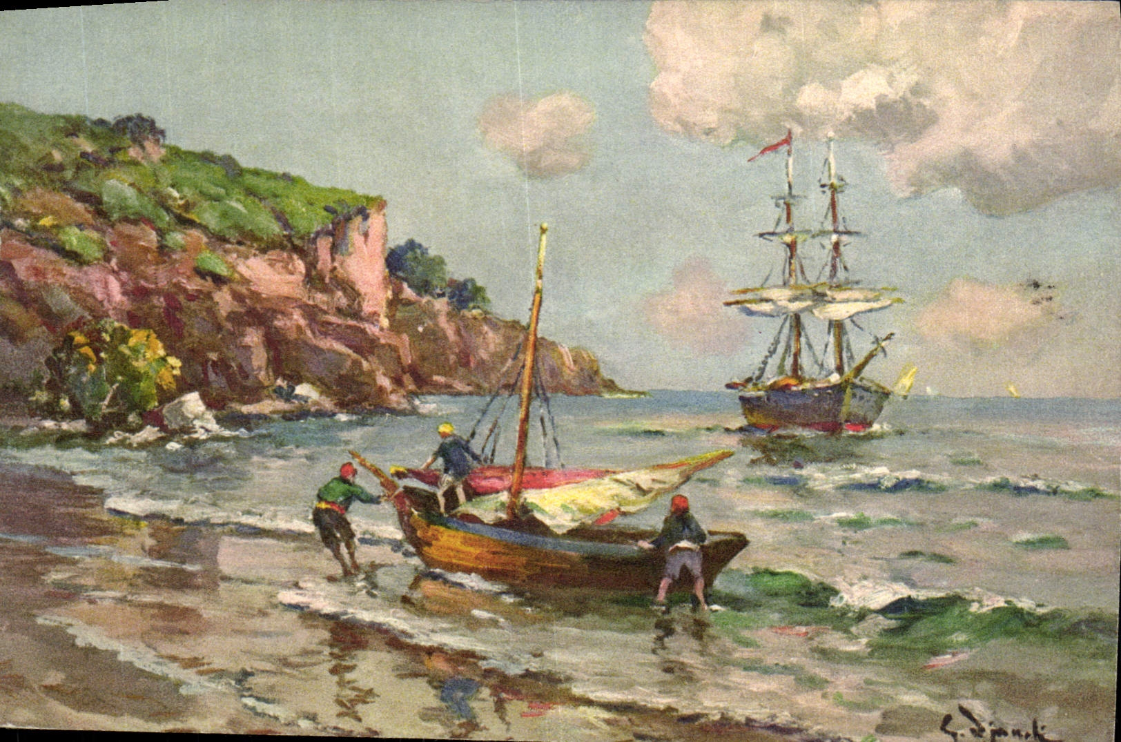 Vintage Postcard Imagination Illustrator Boats of the Mediterranean