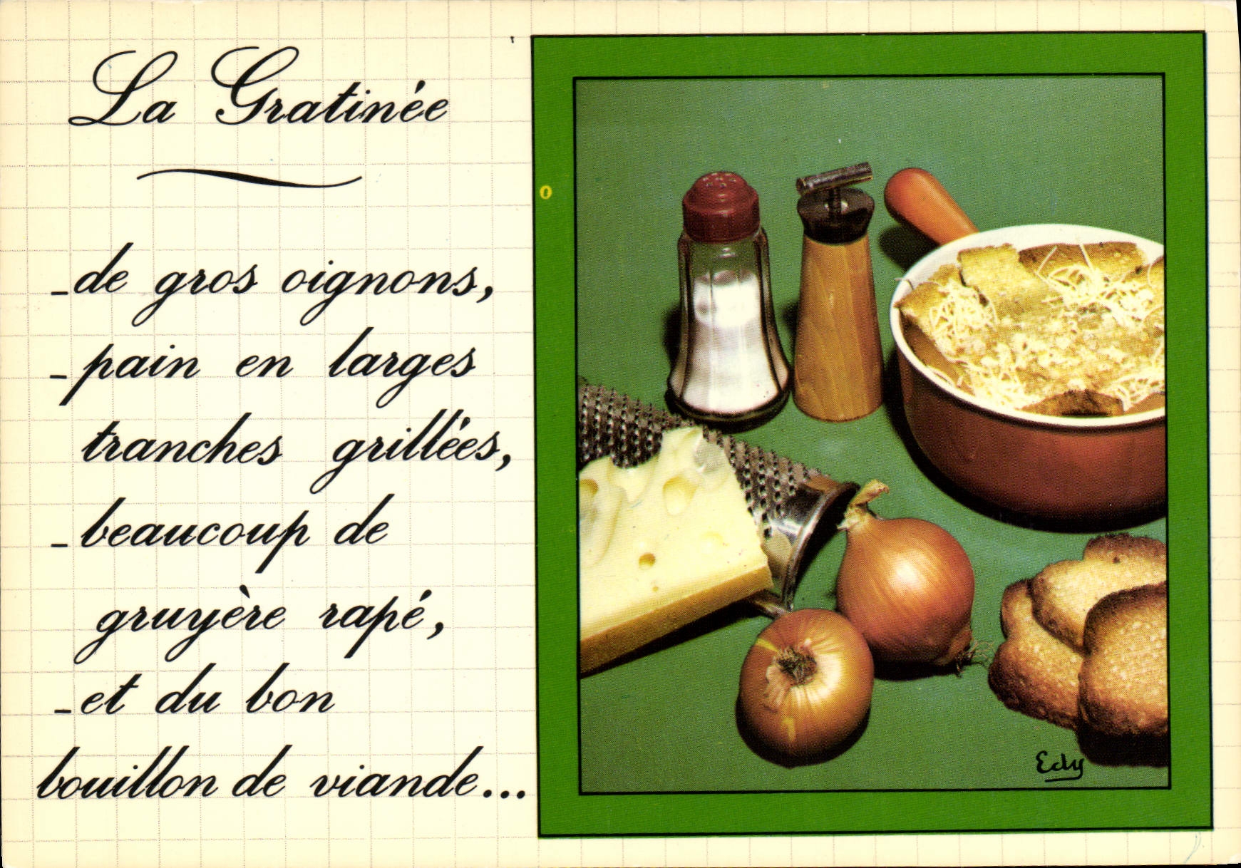 Postal la sopa de cebolla gratinada