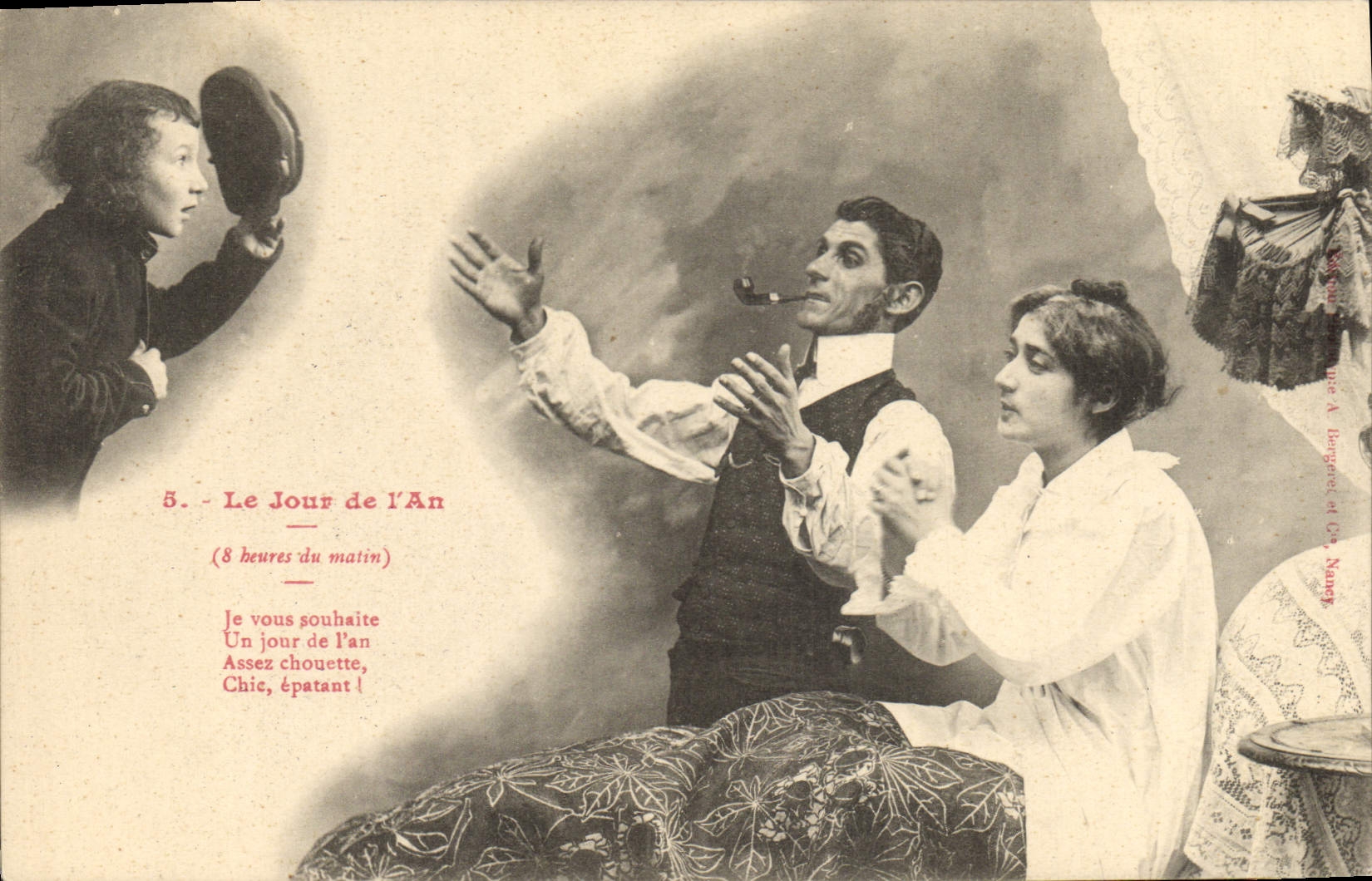 Vintage Postcard Imagination Woman the New Year's Day