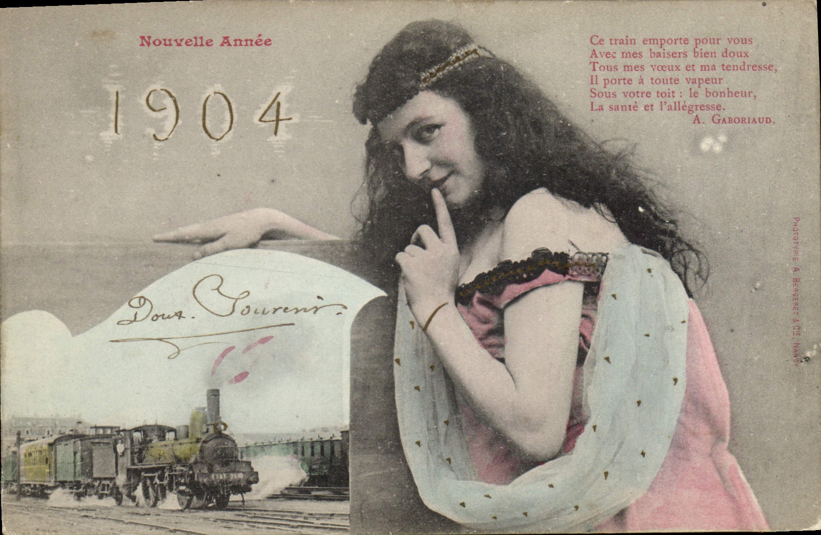 Vintage Postcard Imagination Woman Train New Year's Day 1904