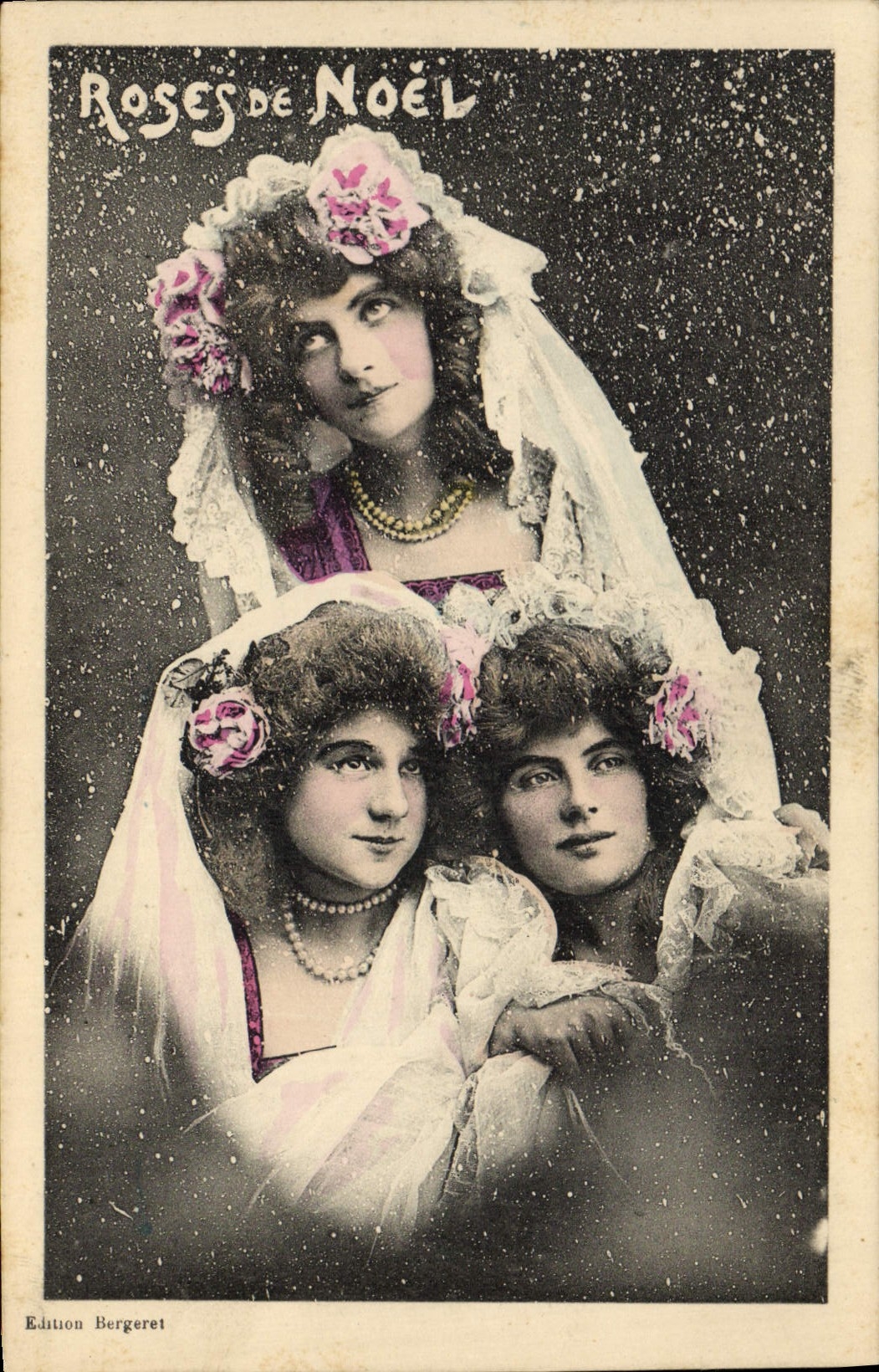 Vintage Postcard Imagination Pink Women of Christmas