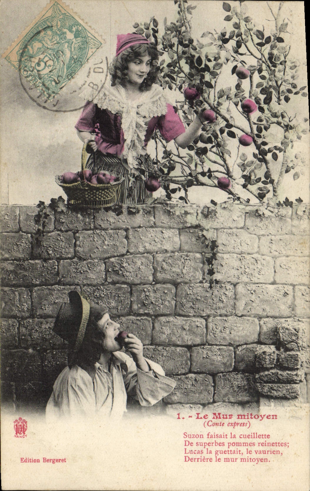 Vintage Postcard Imagination Woman the party wall