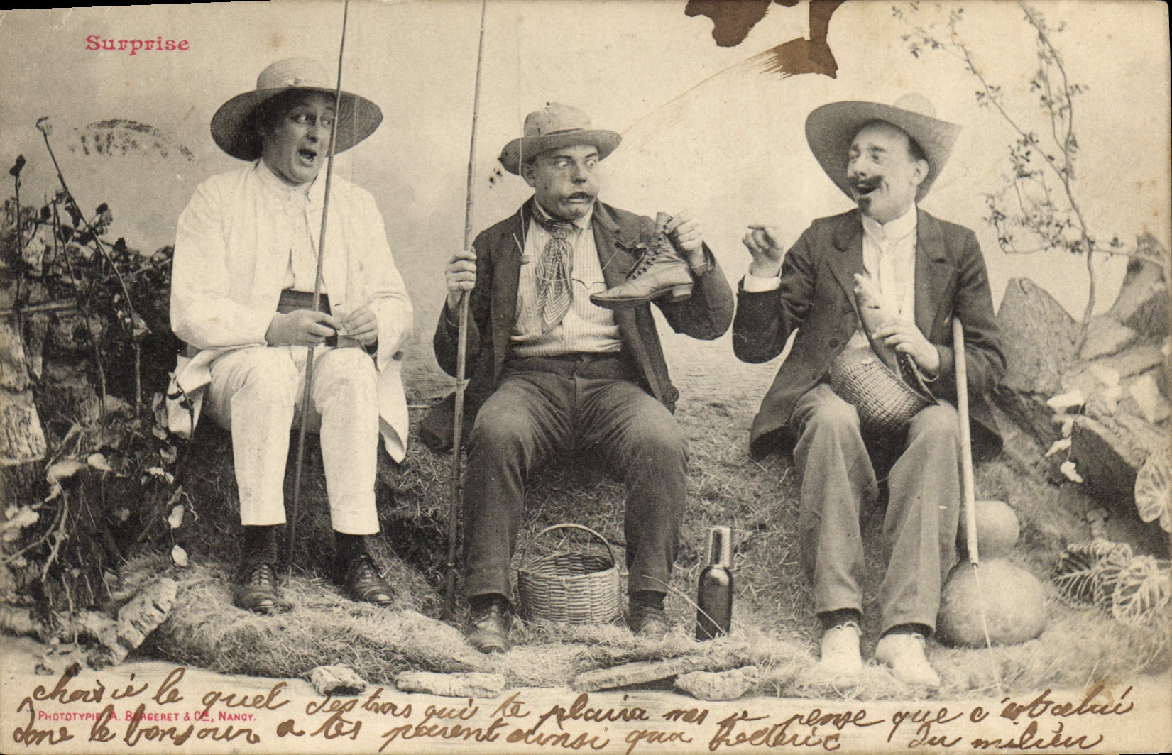 CPA Fantaisie Peche Pecheur Surprise 