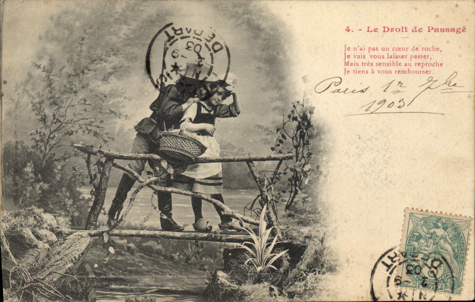 Vintage Postcard Fantaisie Children the right-of-way Drives out Hunter