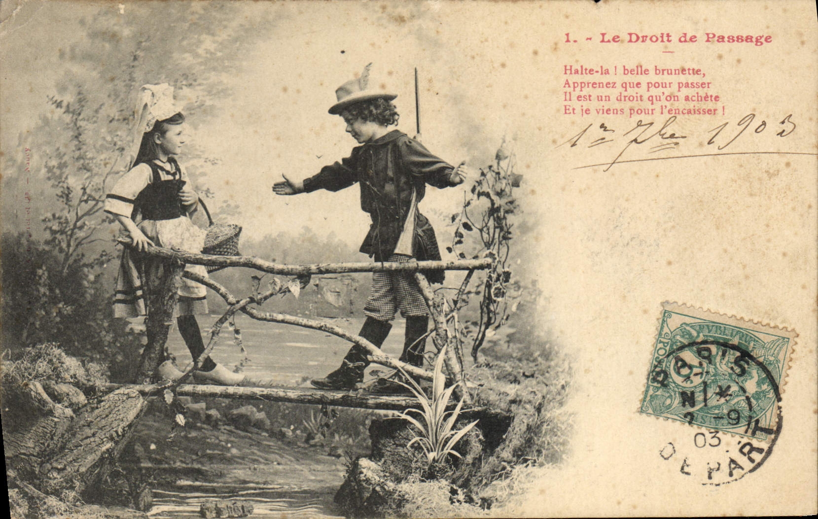 CPA Fantaisie Enfants Le droit de passage Chasse Chasseur