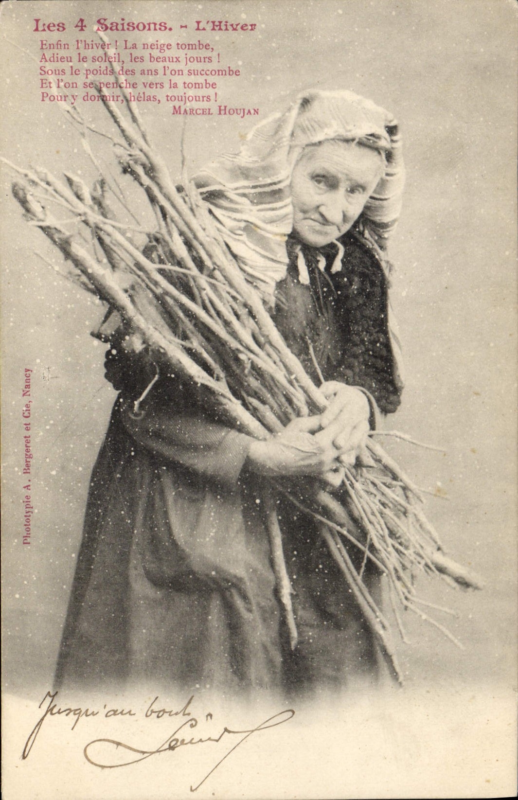 Vintage Postcard Imagination Woman 4 seasons the winter