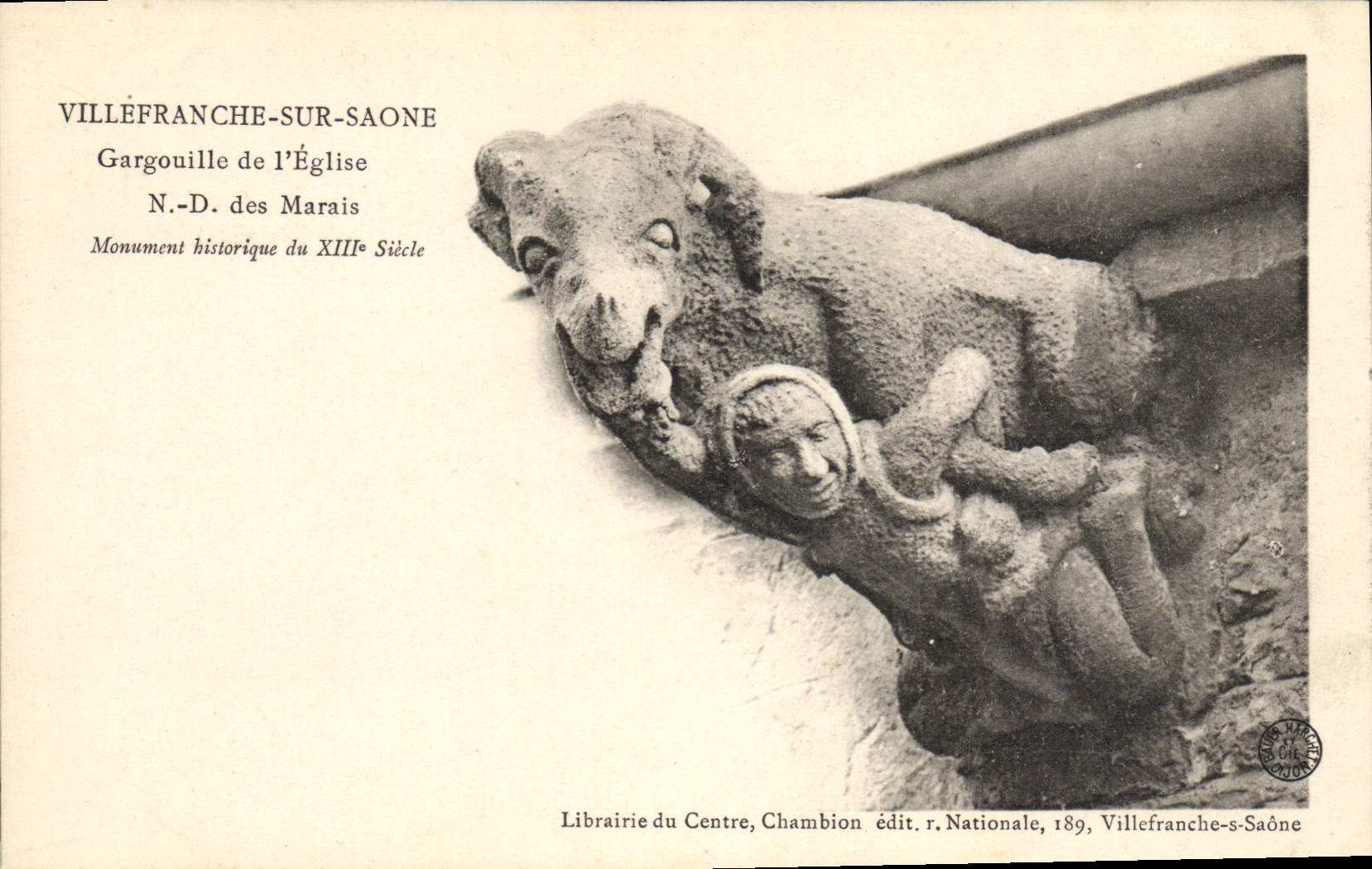 Vintage Postcard Gurgles of the church ND of the Villefranche Marshes on the Saone