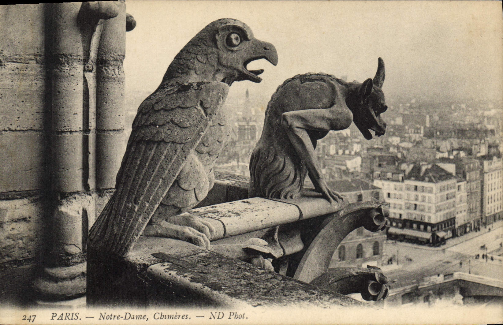 Vintage Postcard Gurgles Paris Eglise Notre Dame Chimeres