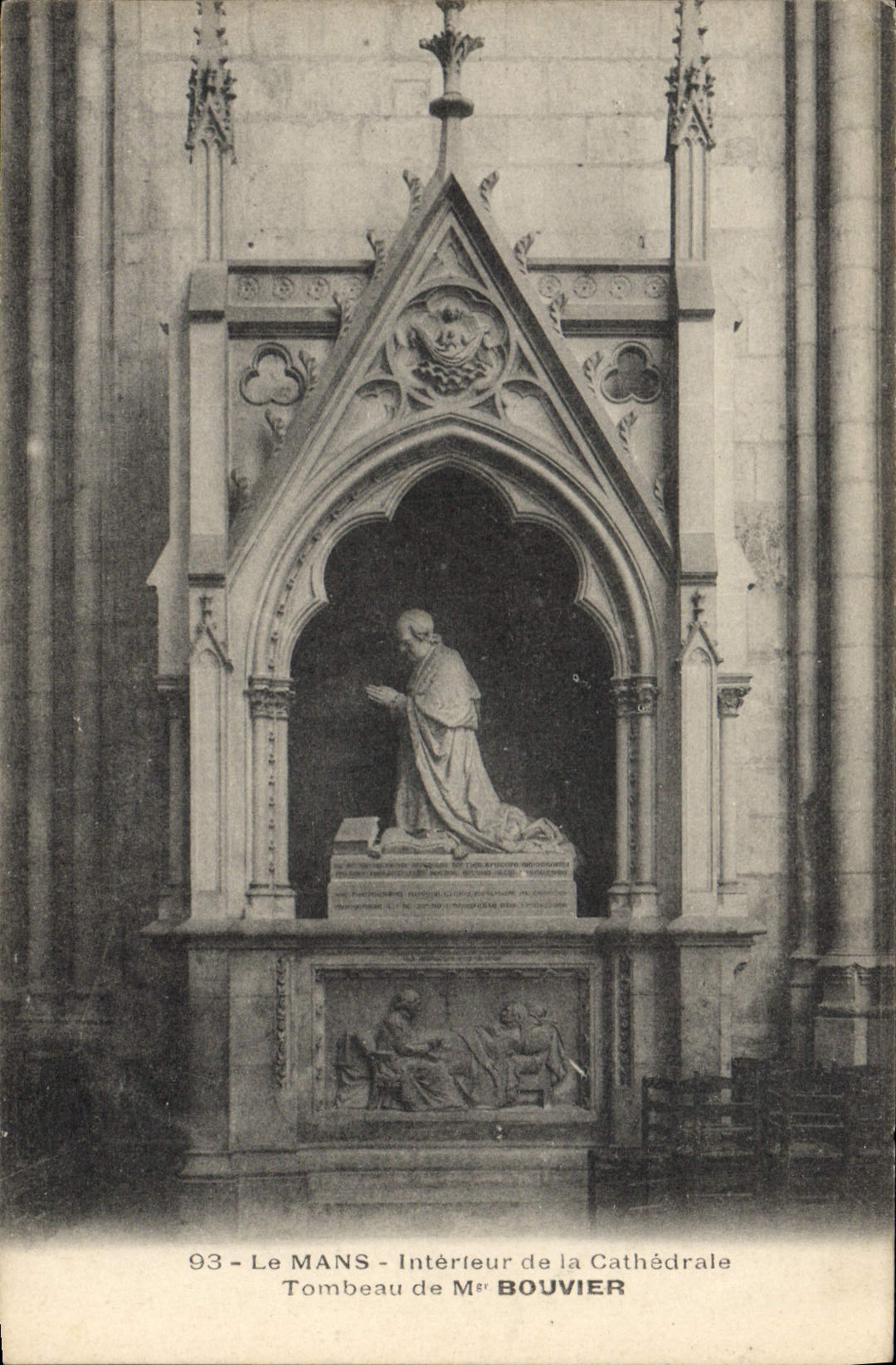 Vintage Postcard Dead Le Mans Interior of the cathedral Tomb of Mr. Bouvier