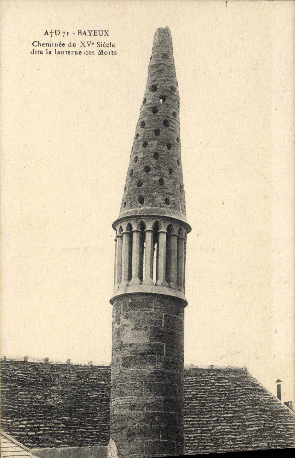 Vintage Postcard Dead Bayeux Chimney known as the lantern of deaths