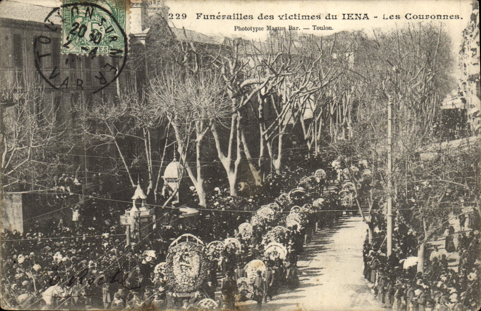 Vintage Postcard Dead Toulon Funeral of the victims of Iena crowns