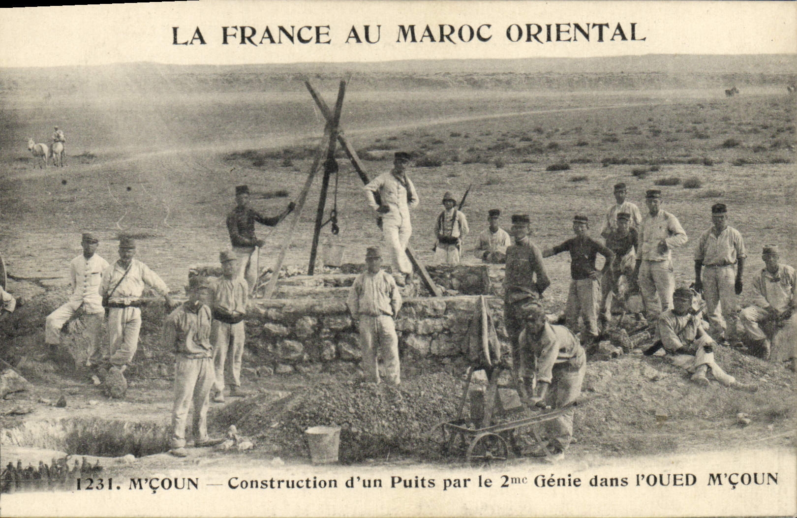 Postal Militaria Marruecos ME Coun Construcción de un pozo por la 2.o Ingeniería en el ued ME Coun