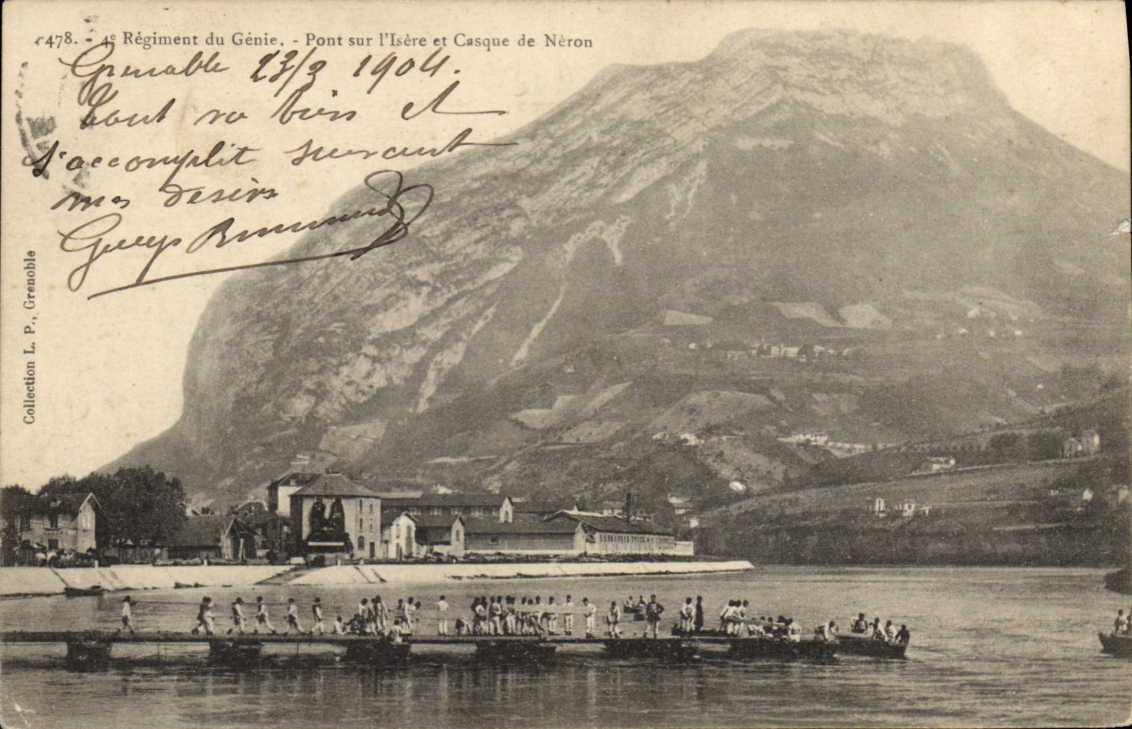 Postal Militaria 4.o Regimiento de la Ingeniería Puente sobre Isere y afloja la mosca de Neron