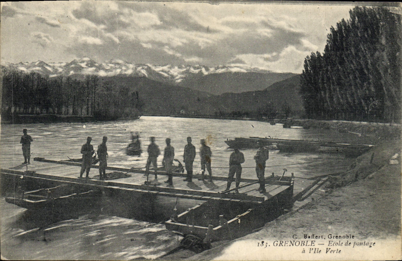 Postal Militaria Grenoble Escuela de construcción de puentes tiene la Isla Verde