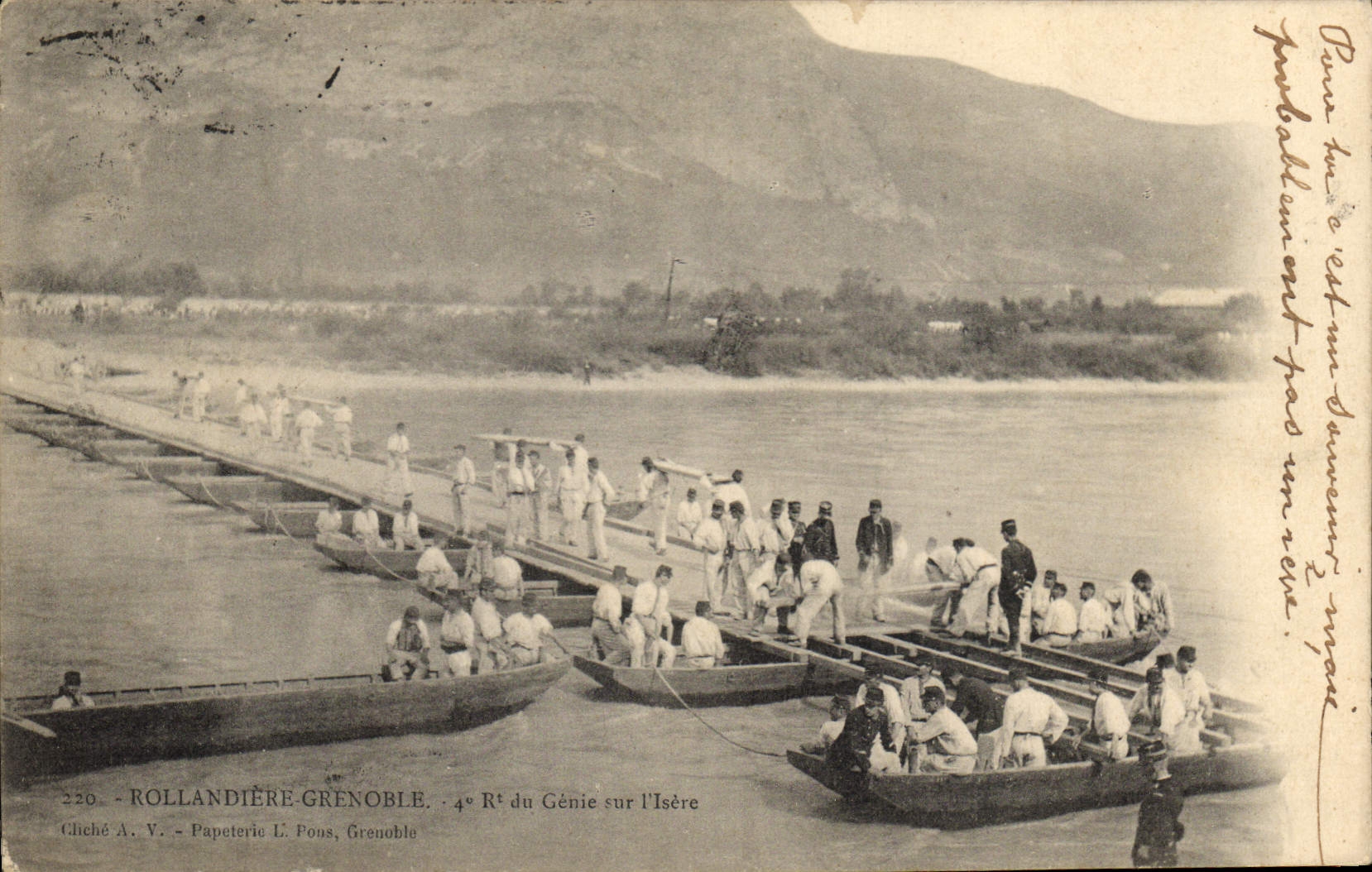 Postal Militaria Rollandiere Grenoble 4.o Regimiento de la Ingeniería sobre Isere