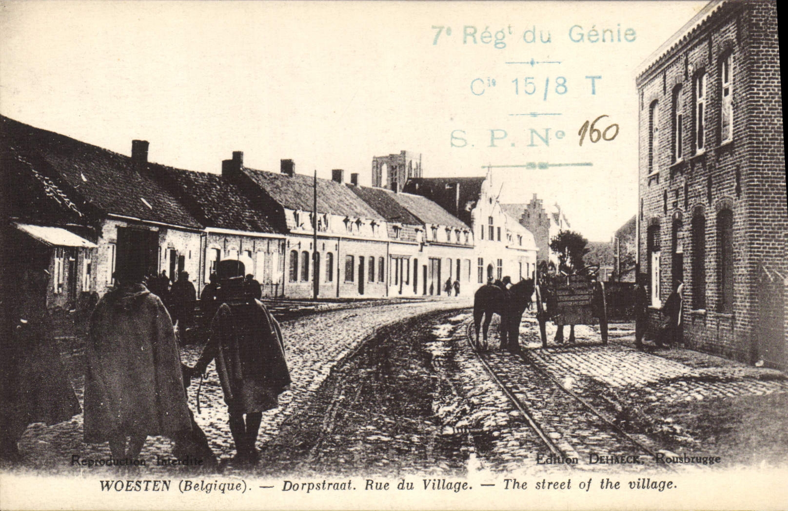 Vintage Postcard Militaria Woesten Dorpstraat Street of the village 7th rgt of Genius