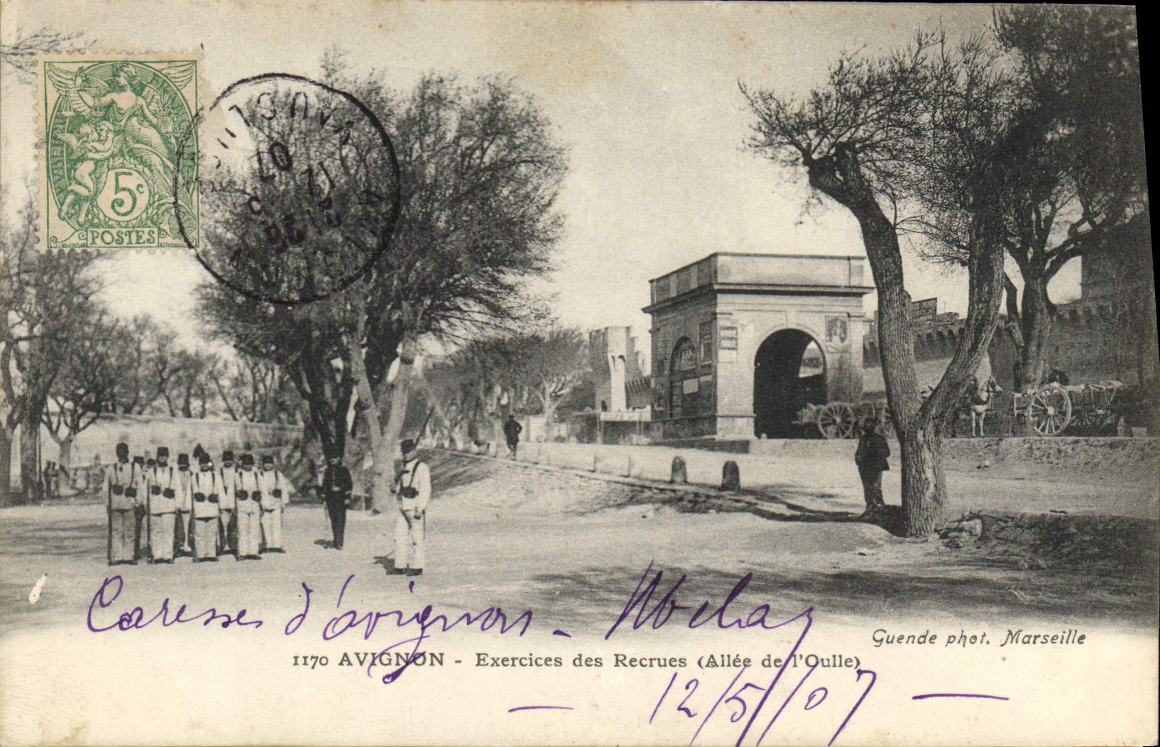 Vintage Postcard Militaria Avignon Exercises of the recruits Gone of Oulle