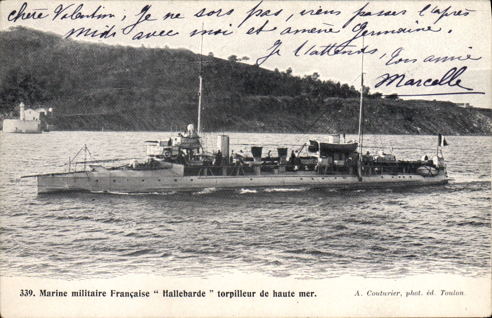 Vintage Postcard Boat Halberd Destroyer of open sea