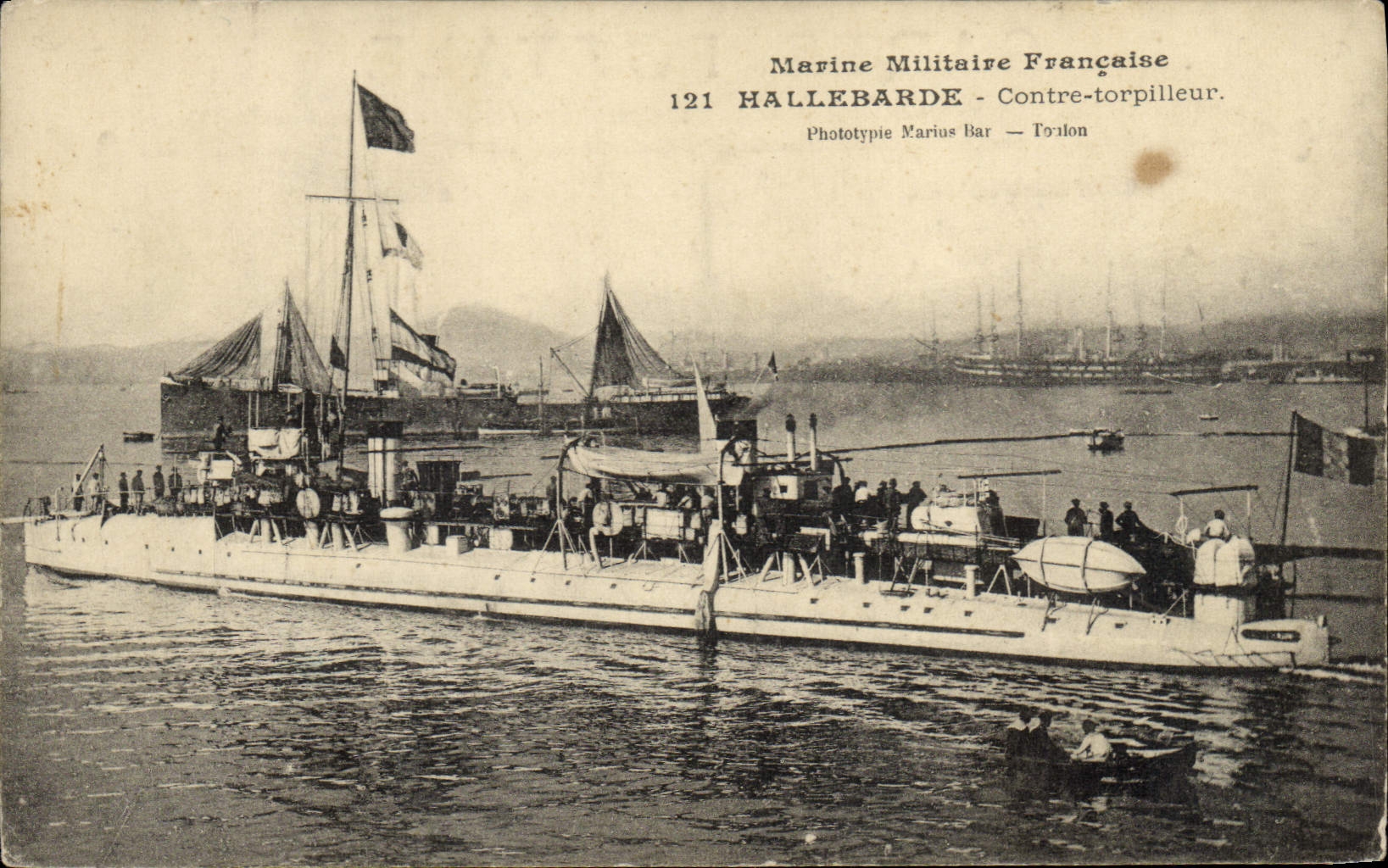 Vintage Postcard Boat Halberd Against destroyer
