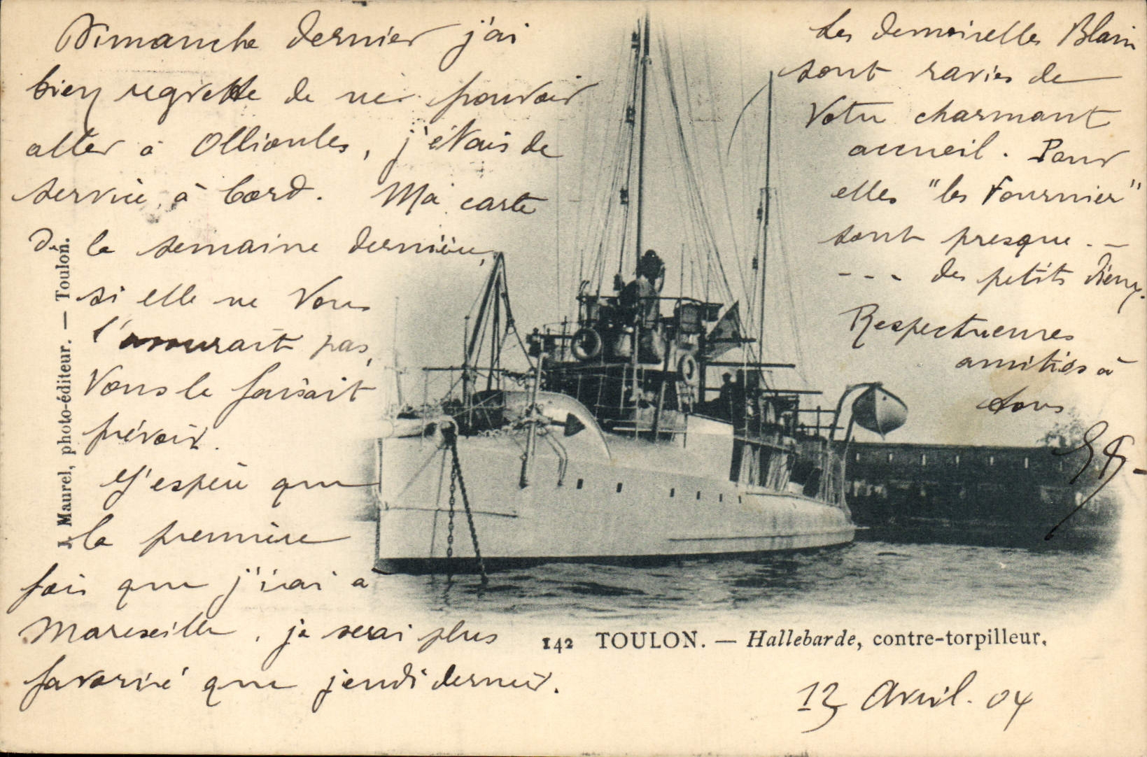 Vintage Postcard Boat Toulon Halberd Against destroyer