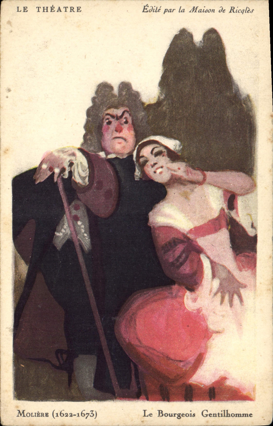 Vintage Postcard Imagination Illustrator the Theater House of Ricqles Molière the middle-class gentleman