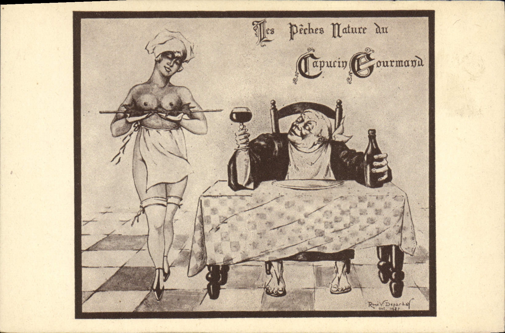 Vintage Postcard Imagination Illustrator Nancy street Gambetta natural fishings of the Greedy Capuchin