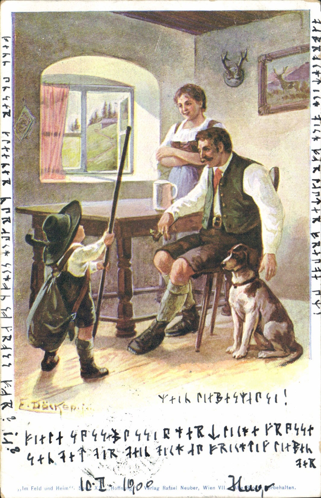 Vintage Postcard Imagination Illustrator Child wife Dog