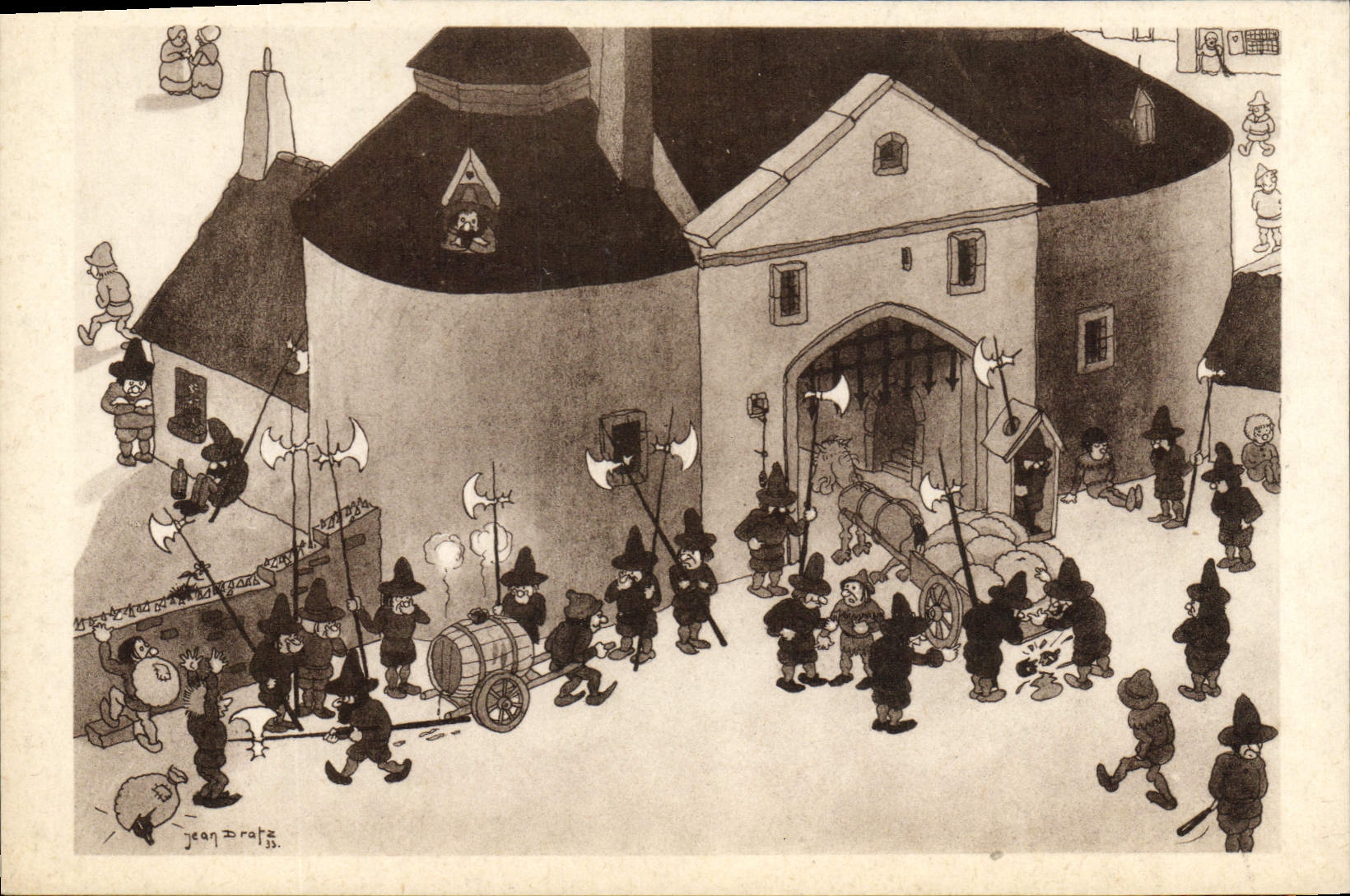 Vintage Postcard primitive Imagination The Illustrator gangsters in Old Belgium Chicago