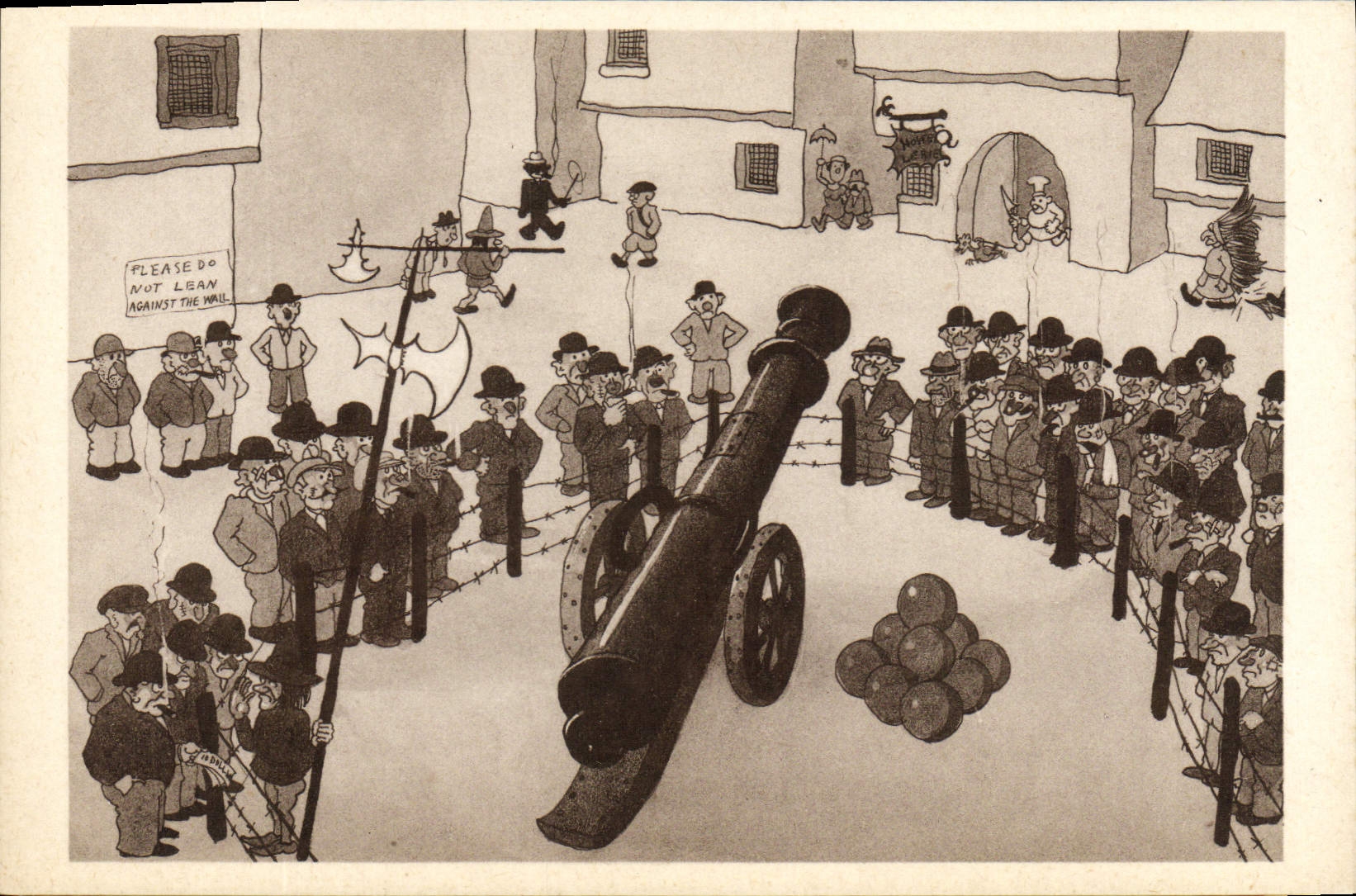 Vintage Postcard Fantaisie The Illustrator admires the old gun Chicago
