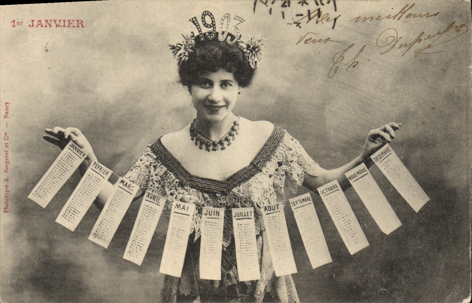 Vintage Postcard Imagination Woman January 1st Calendar