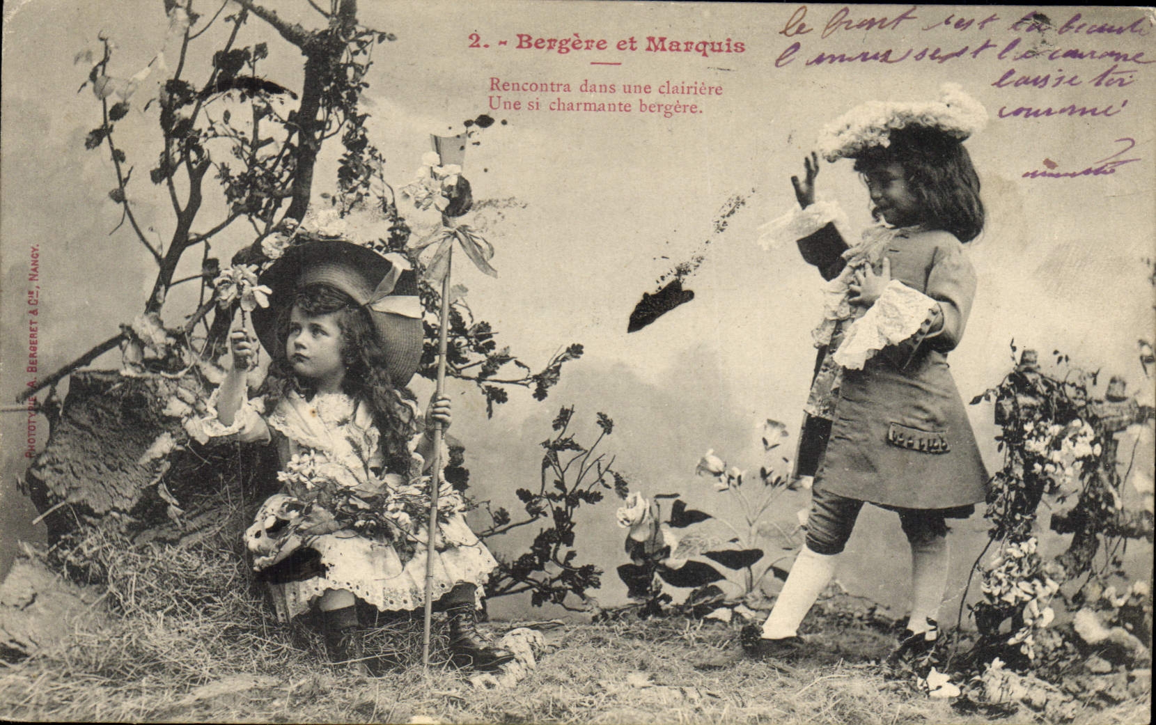 Vintage Postcard Imagination Children Shepherdess and Marquis