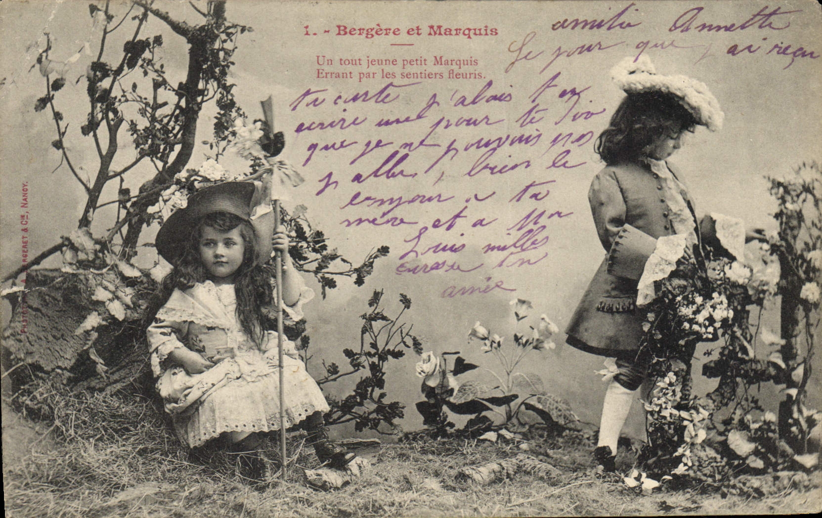 CPA Fantaisie Enfants Bergere et Marquis 
