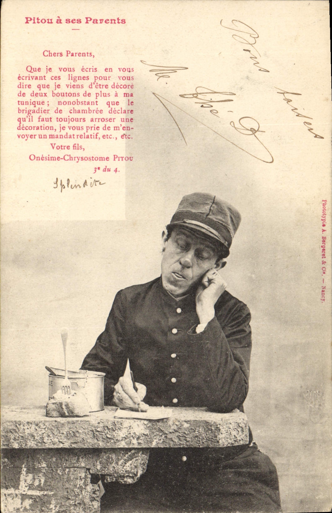 CPA Fantaisie Pitou a ses parents Militaria 