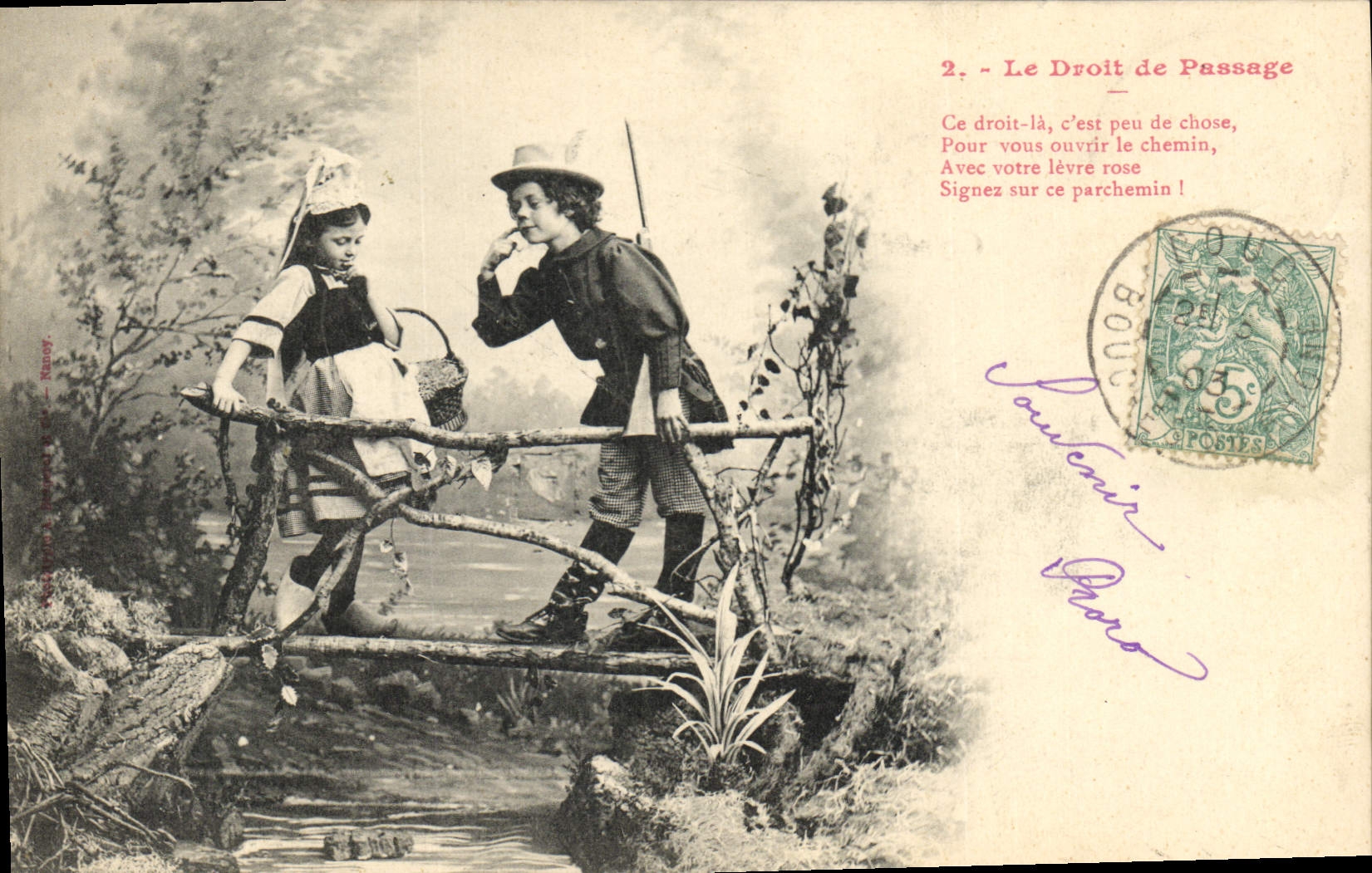 Vintage Postcard Fantaisie Children the right-of-way Chasseur Drives out
