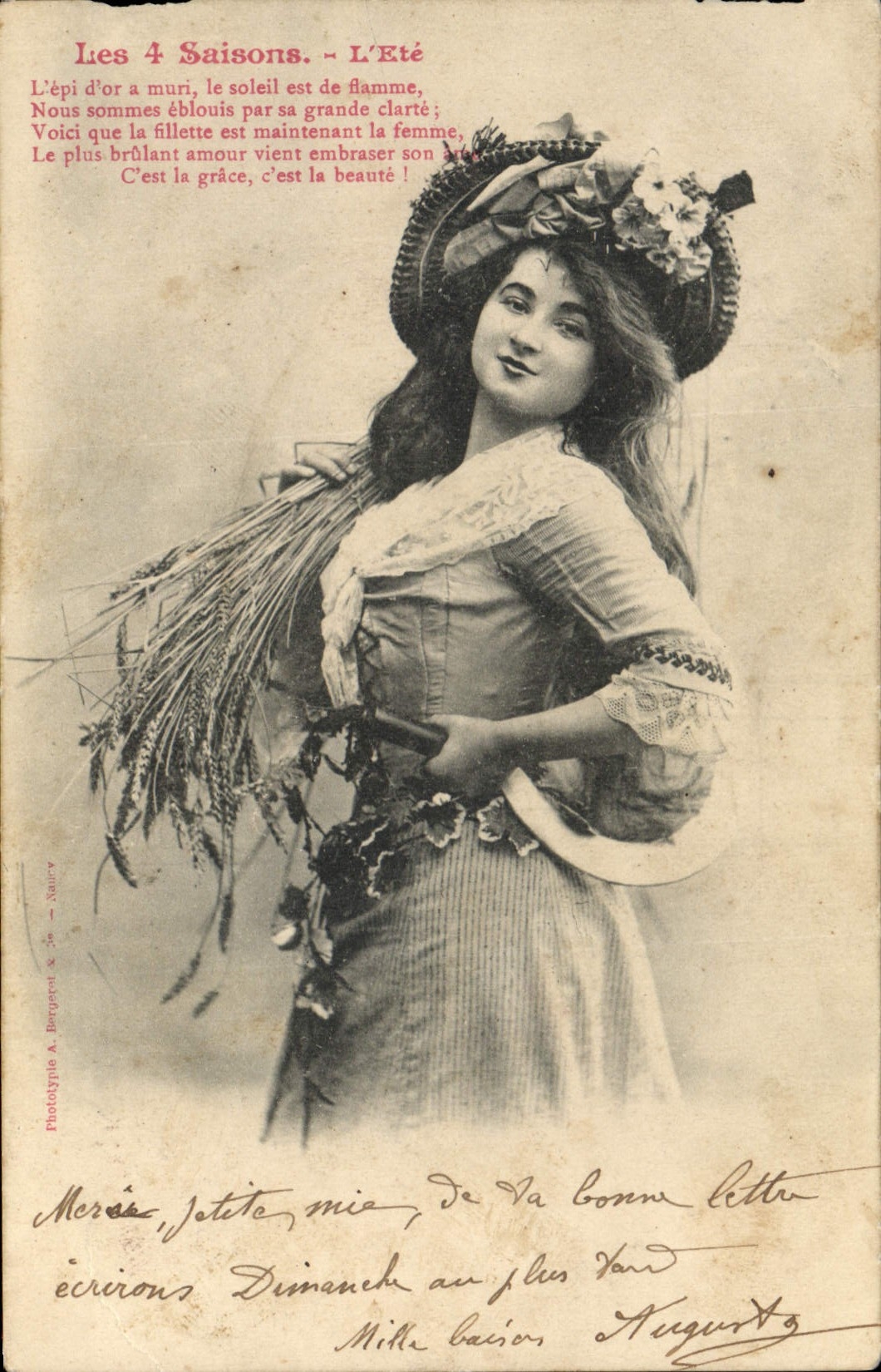 Vintage Postcard Imagination Woman 4 seasons the summer