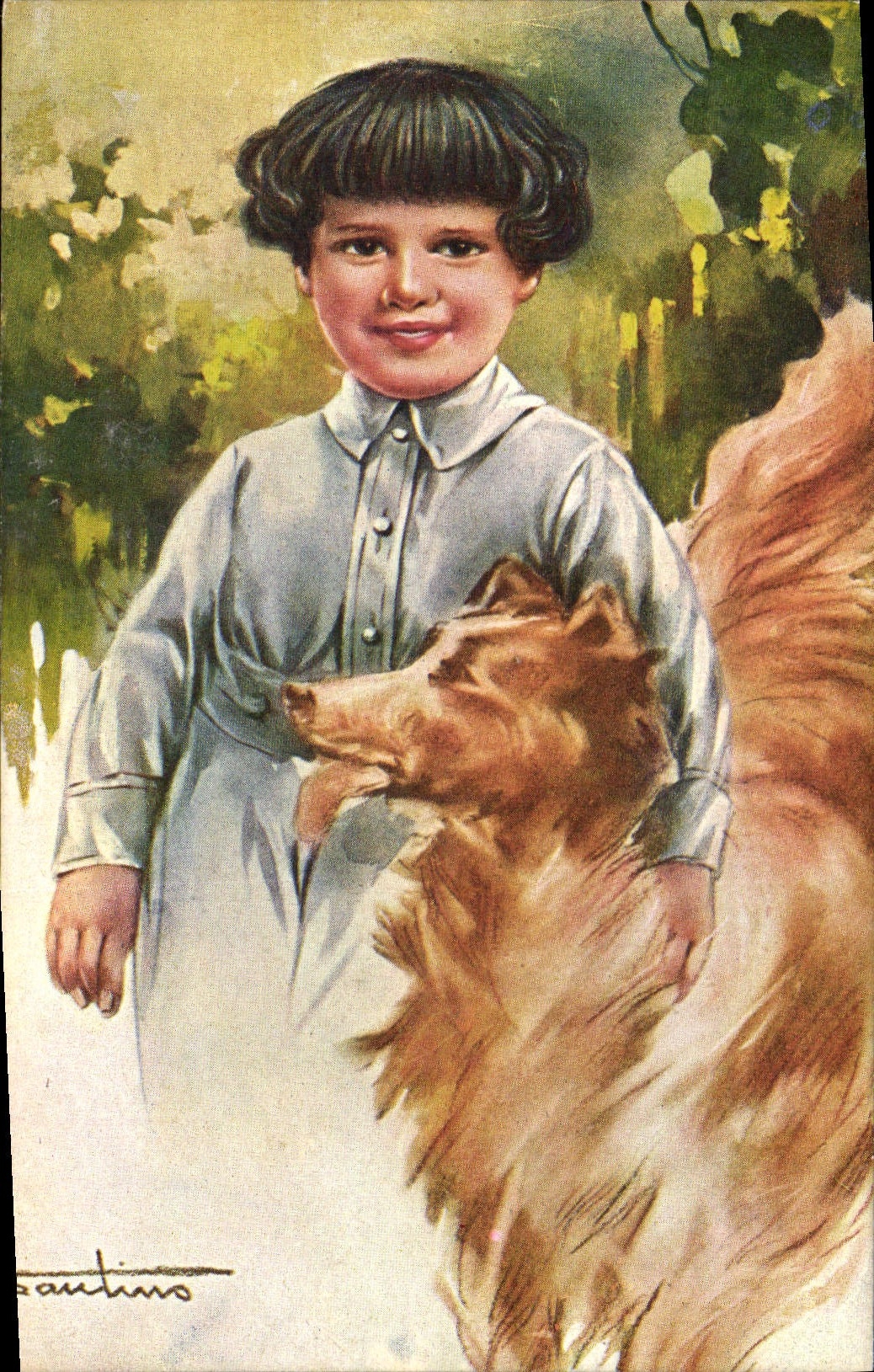 CPA Chien Chients Chiot Enfant