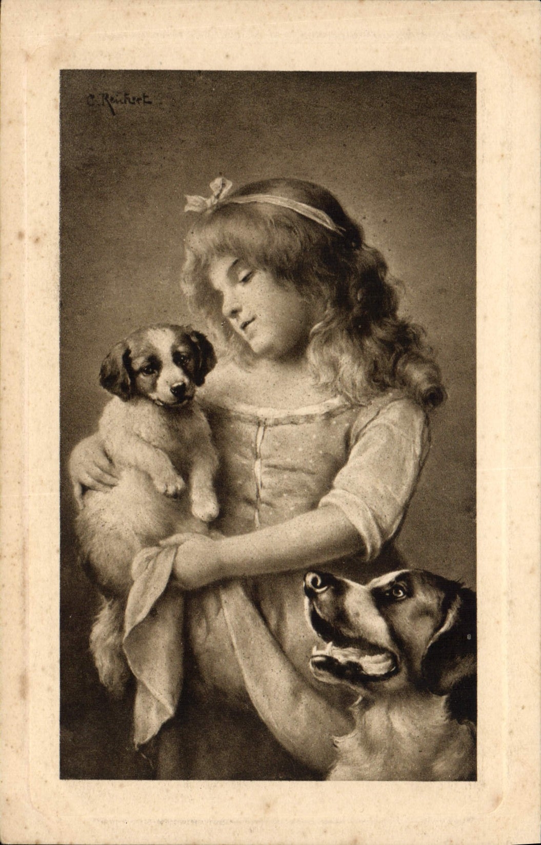 CPA Chien Chients Chiot Enfant