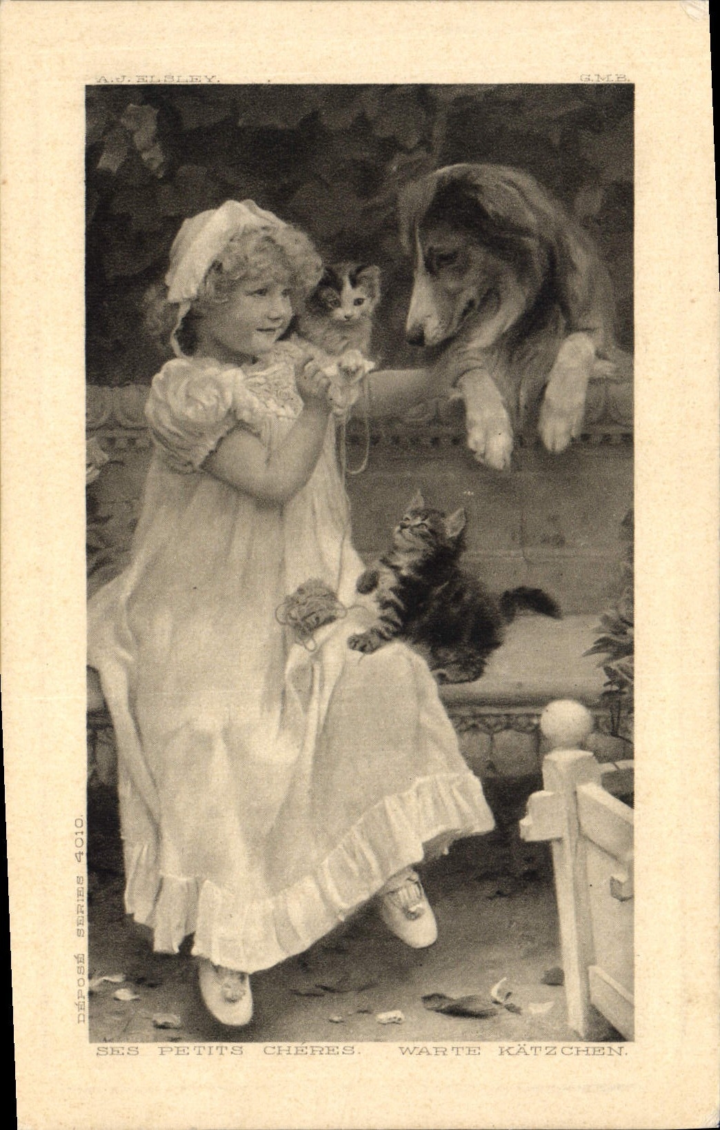 Vintage Postcard Dog Chients Pup Cat Child