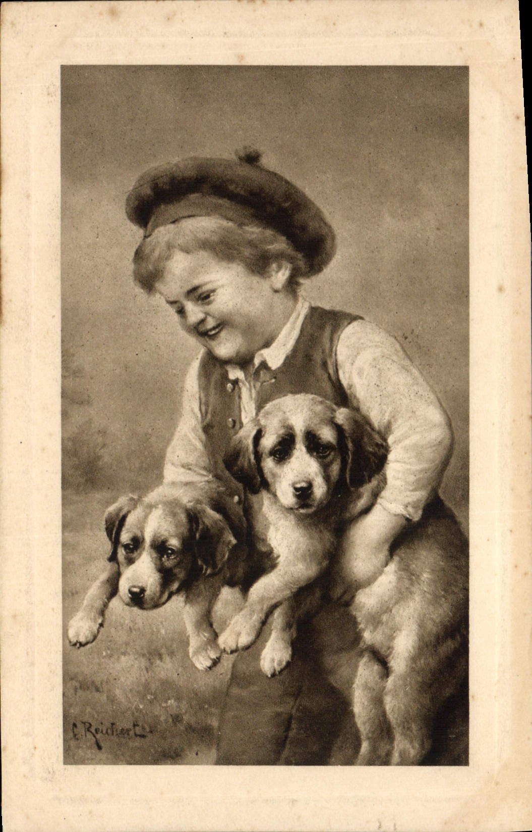 CPA Chien Chients Chiot Enfant