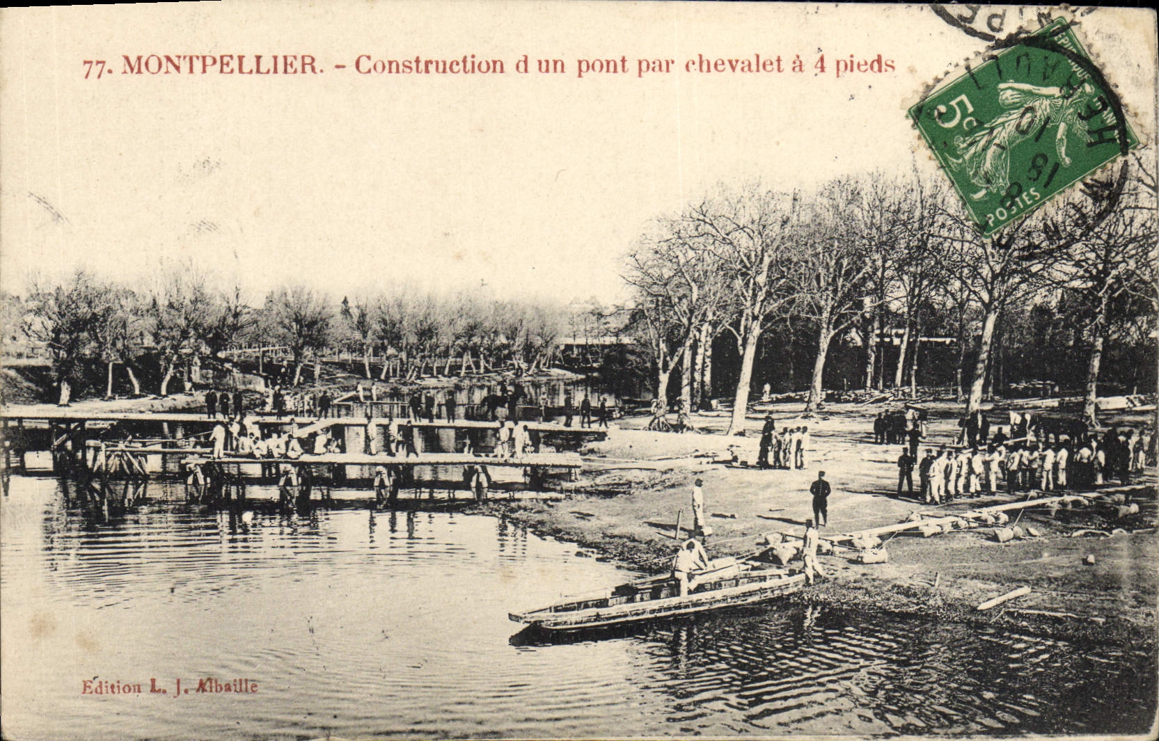 CPA Militaria Montpellier Construction d'un pont par chevalet a 4 pieds