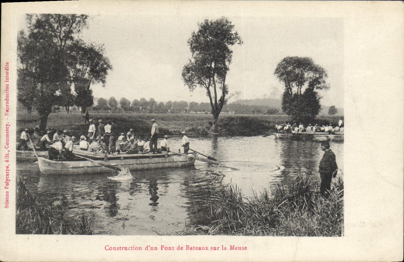 Postal Militaria Construcción de un puente de barcos sobre el Mosa