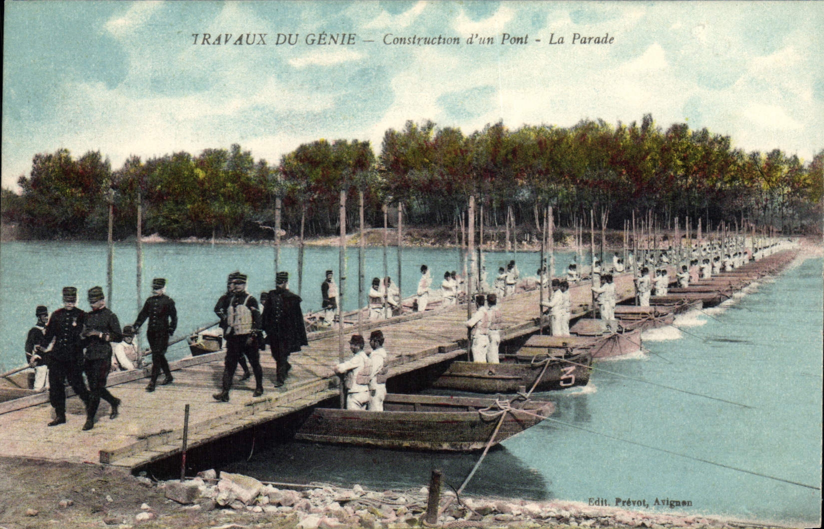 CPA Militaria Travaux du Genie Construction d'un pont La parade
